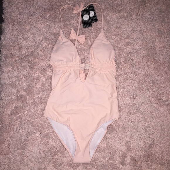 Romantic Pink Monokini with Bows Swimsuit - Picture 2 of 6